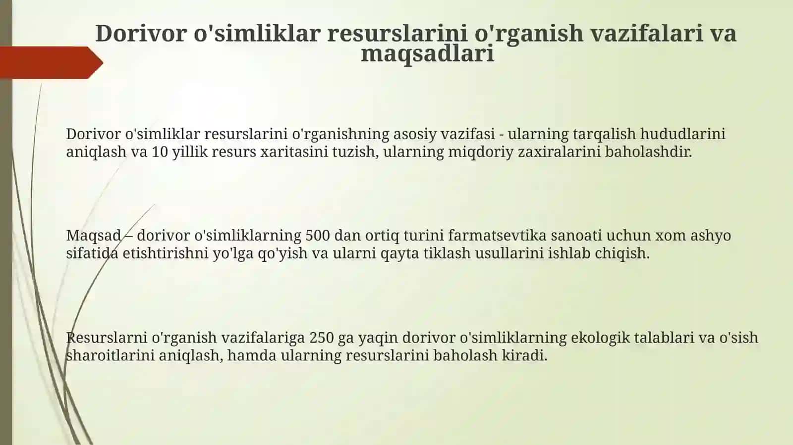 Dorivor o'simliklar resursshunosligi vazifalari.Asosiy geobatanik va resursshunoslig atamalari 3