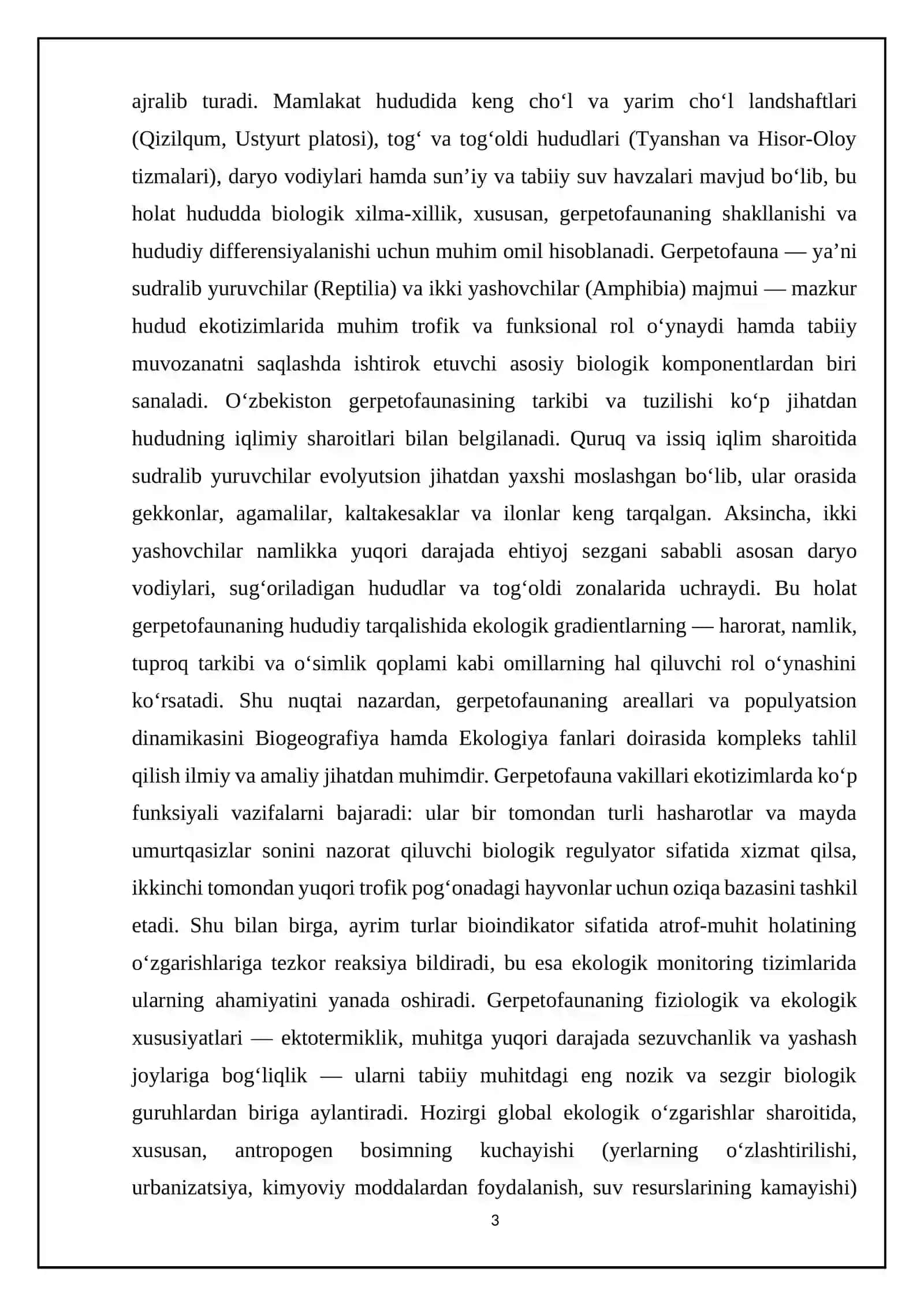 O‘zbekiston gerpetofaunasi: tarqalishi, ekologiyasi va ahamiyati 3