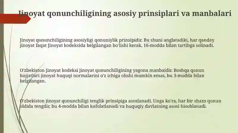 O‘zbekiston Respublikasi jinoiy qonunchiligining umumiy xususiyatlari 3