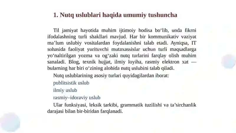 Nutq uslublari (publitsistik, ilmiy uslub va rasmiy – idoraviy uslublar). Annotatsiya. Annotatsiya turlari. Annotatsiya uchun leksik va grammatik klishelari 3