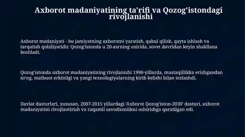 Axborot madaniyatining o'rni Qozog'iston misolida 3