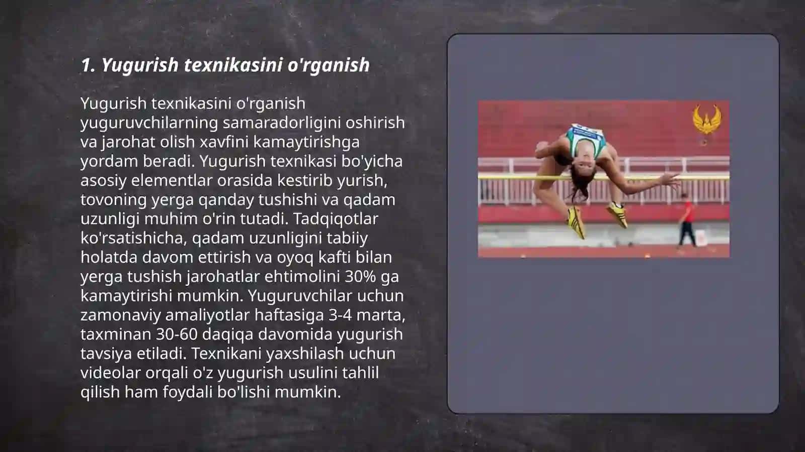 Yengil atletika:yugurish mashqlarini organish 3
