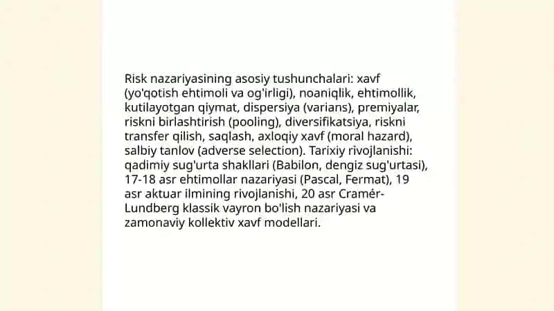 Risk nazariyasi va uning sug'urtadagi roli 3