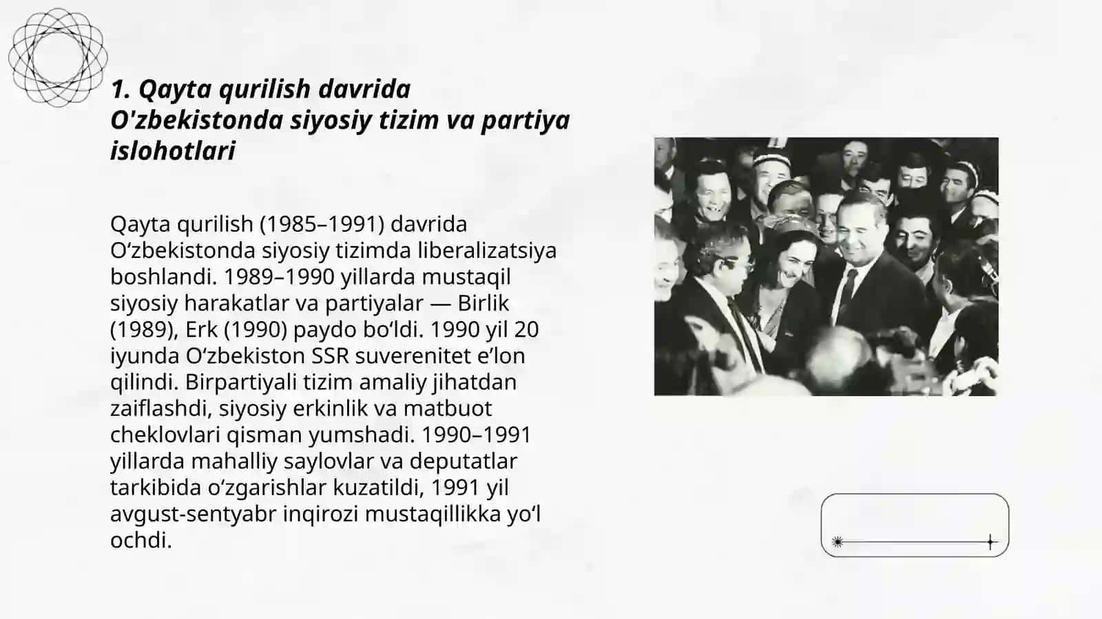 Qayta qurilish davrida O'zbekistonda siyosiy tizim va partiya islohotlari 3