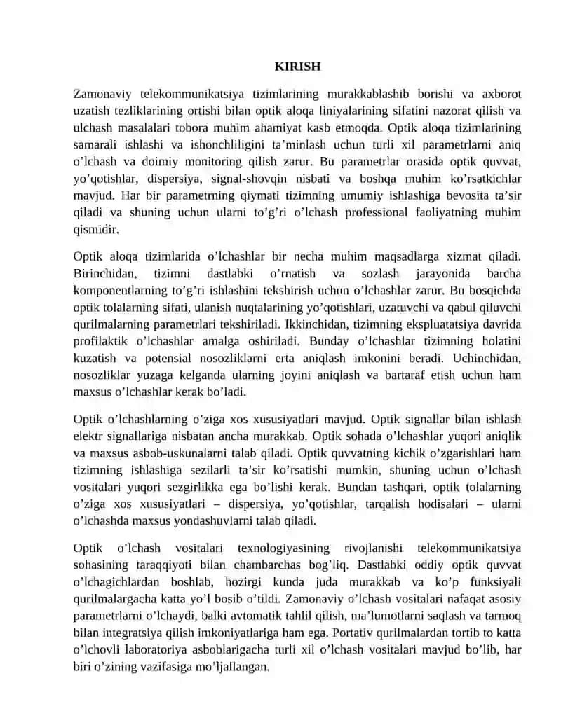 Optik aloqa tizimlarida o‘lchash usullari va o‘lchov vositalari 3