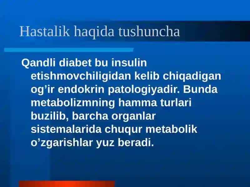Qandli Diabet: etiopatogenez, Klinika va davosi 3