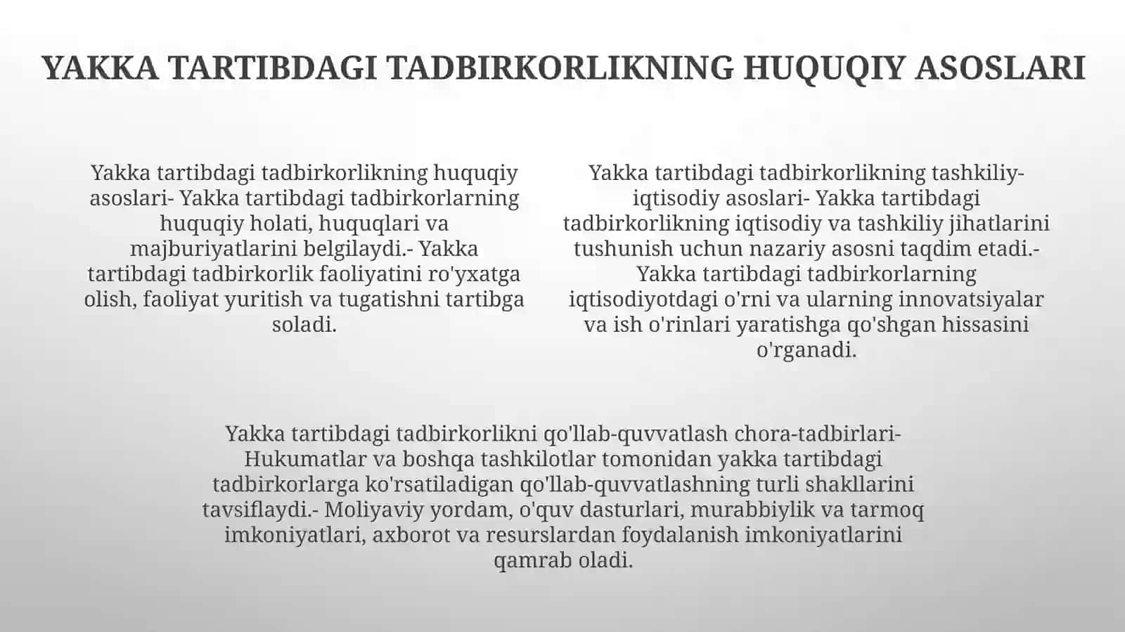 Yakka Tartibdagi Tadbirkorlarning Tashkiliy-IqtisodiyAsoslari 3