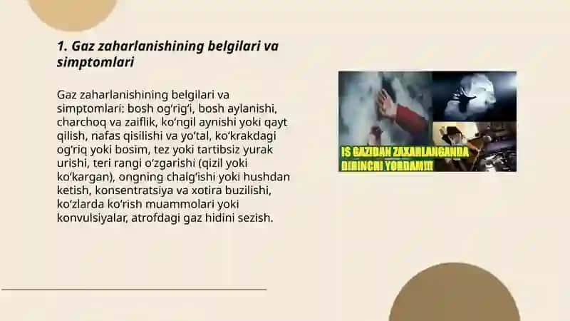 Gaz zaharlanishining belgilari va simptomlari 3