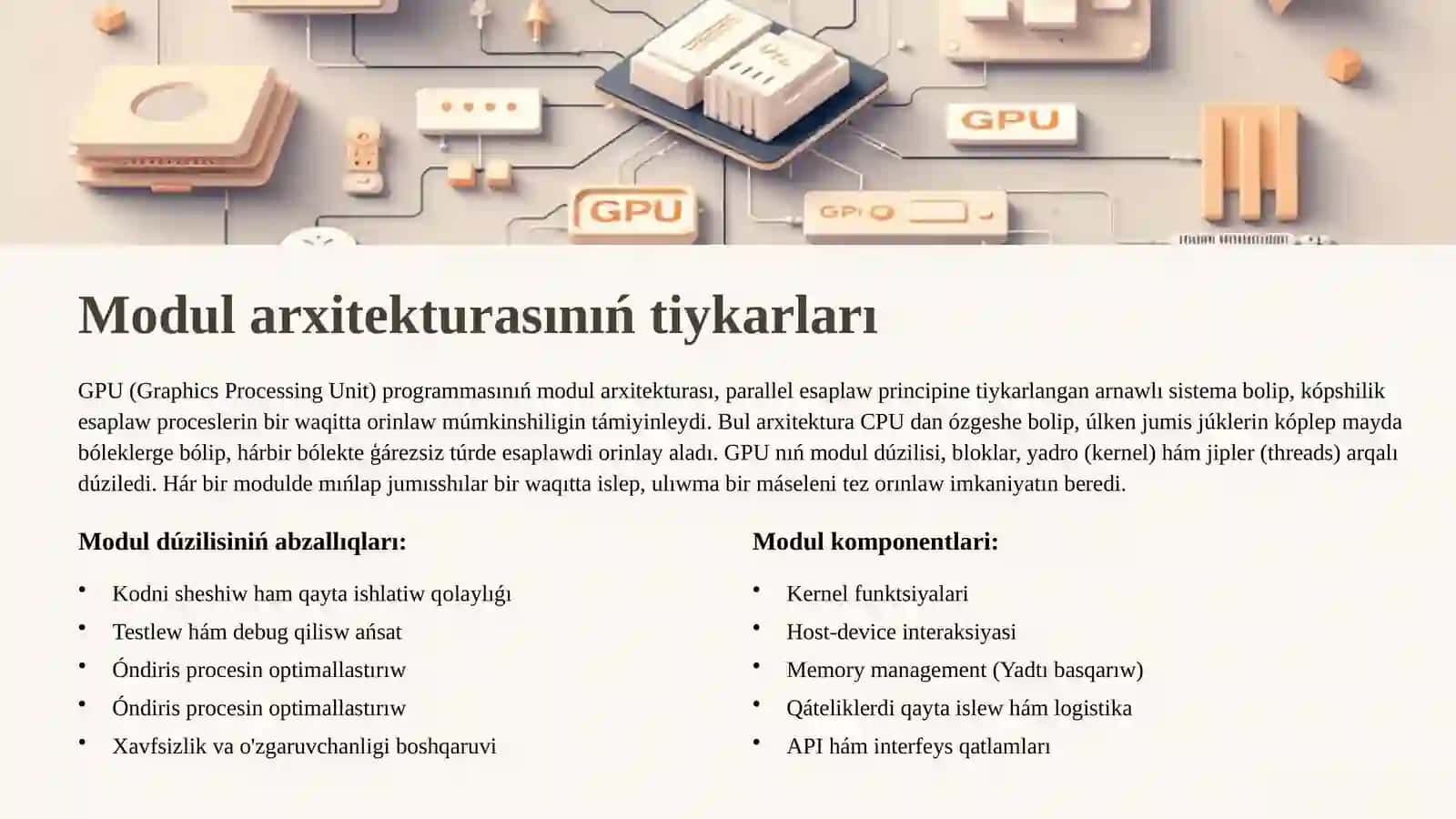 GPU programmasınıń moduli hám onıń dúziliwi. 3