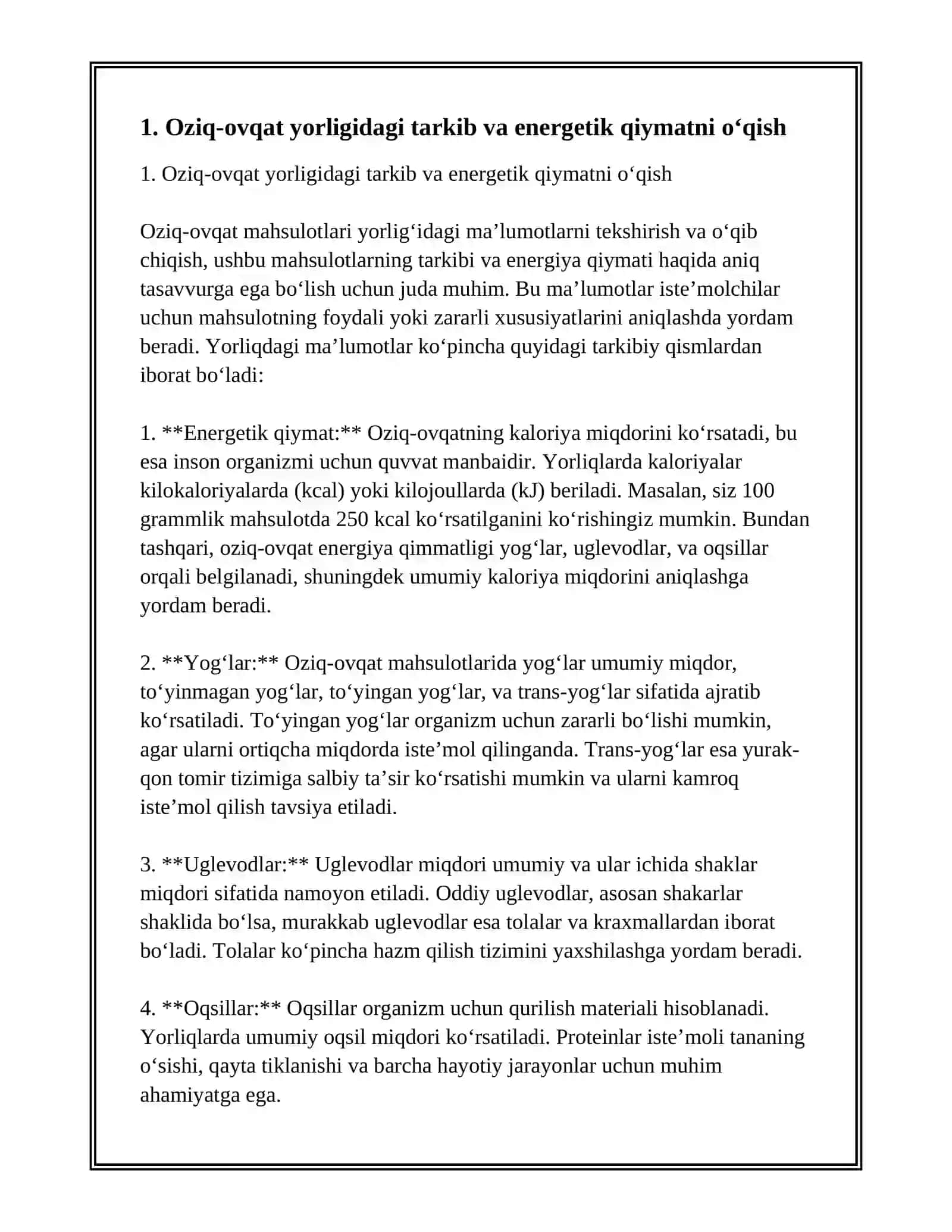 OZIQ-OVQAT MAHSULOTLARINING TARTIBI FOYDALI VA ZARARLI XUSUSIYATLARINI YORLIQLARI ORQALI OʻRGANISH 3