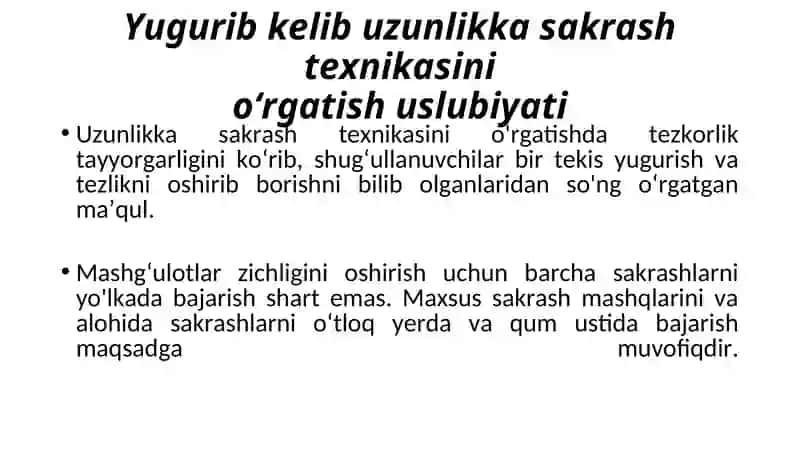 YENGIL ATLETIKADA UMUMIY VA MAXSUS TAYYORGARLIK MASHQLARI BO‘YICHA MAHORATINI OSHIRISH 3