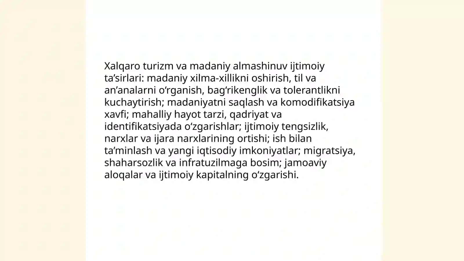 Xalqaro turizmning ijtimoiy va madaniy ta’sirlari 3