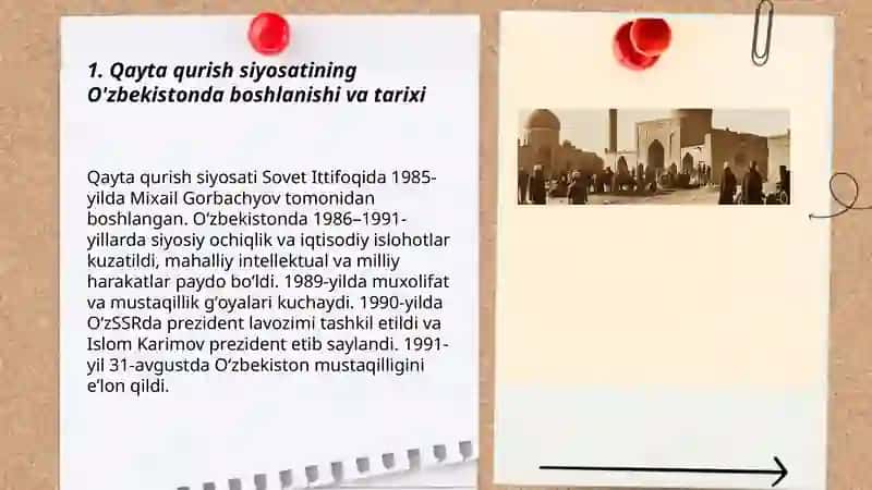Qayta qurish siyosati O'zbekiston Tarixi fanidan 3