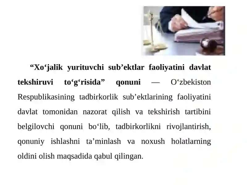 Xo‘jalikyurituvchi sub’ektlar faoliyati nidavlat tekshiruvi to‘g‘risida qonun 3