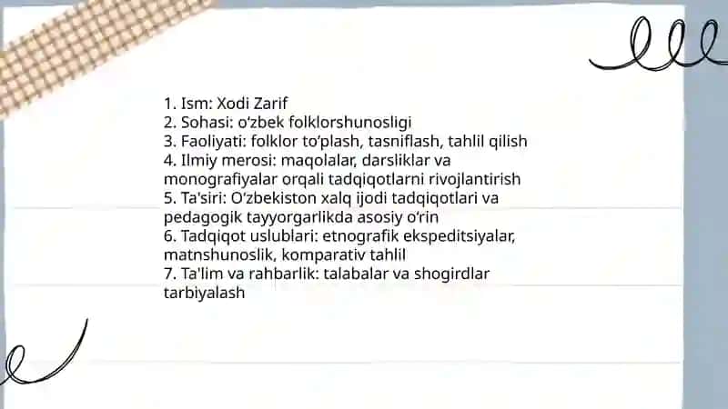Xodi Zarif o'zbek folklorshunosligining asoschisi Umurova Laylo 3