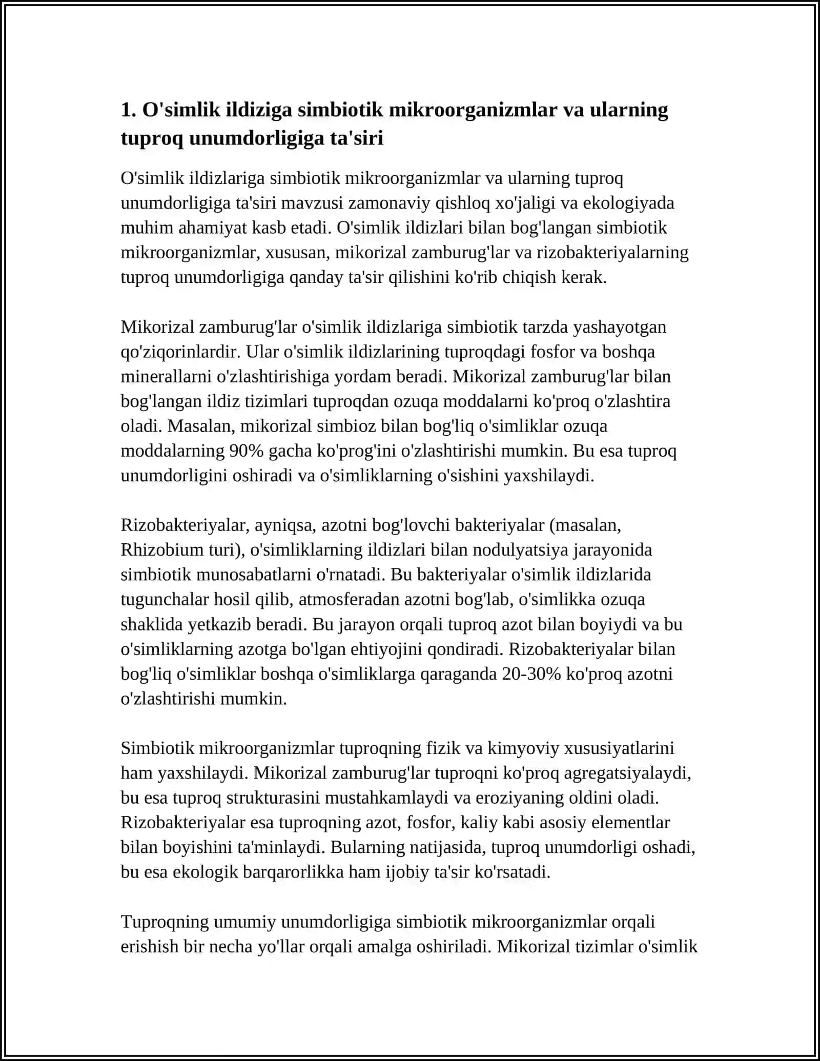 QISHLOQ XÒJALIGI BIOTEXNOLOGIYASIDA TUPROQ UNUMDORLIGINI OSHIRISH BÒYICHA OLIB BORAYOTGAN OLIMLARNING ILMIY FAOLIYATI 3