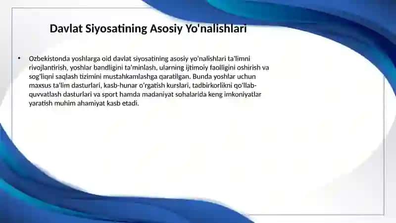 Ozbekistonda Yoshlarga Oid Davlat Siyosati 3