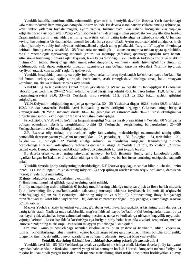 15-ma’ruza: Yoshlik, yetuklik va keksalik davrining psixologik xususiyatlari 3