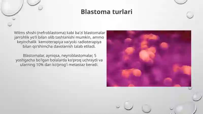 Blastomalar haqida tushuncha.Blastomalarga qarshi vositalarning tasnifi va tasir turlari, terapevtik dozalari, qo‘llanilishi,ulardan zaharlanish belgilari, zaharlanishda yordam choralari 3