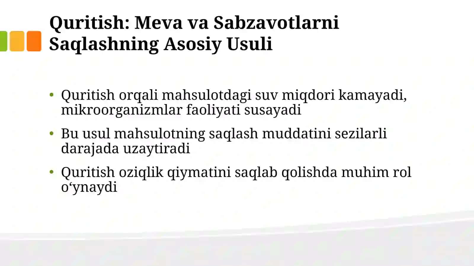 Meva va Sabzavotlarni Quritish Ahamiyati va Quritish Usullari 3