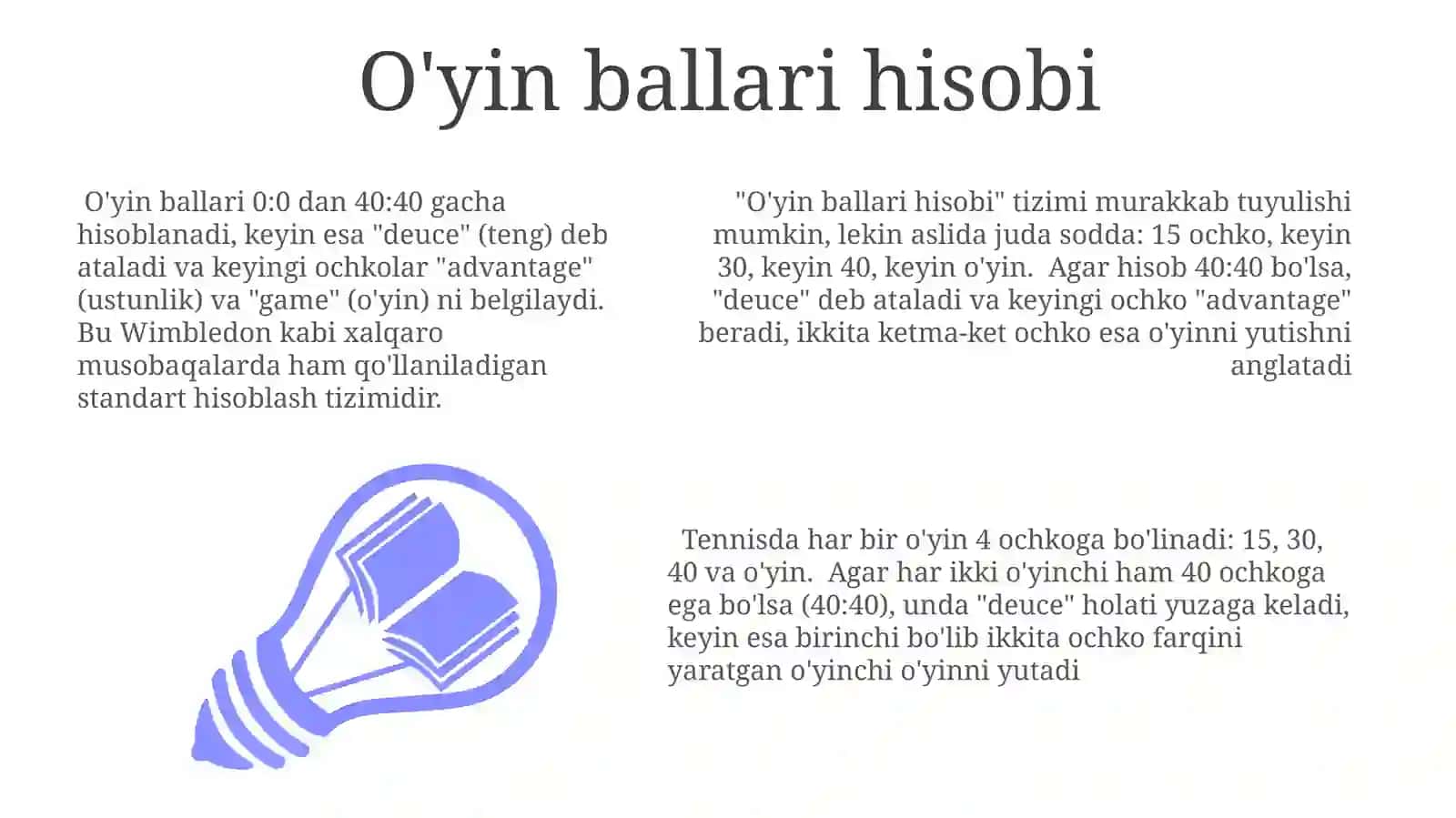 Tenis oyin qoidalari mavzusida tarqatma materiyal va test savollari tayorlash 3