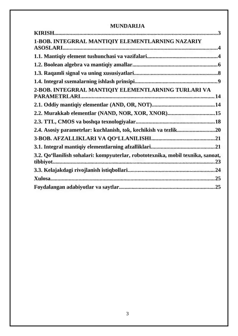 Integral mantiqiy elementlarning asosiy parametrlari va turlari, afzalliklari 3