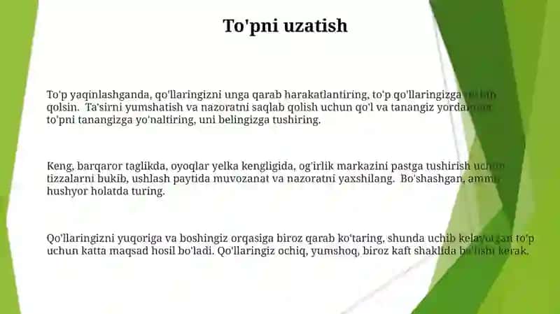 Yuqoridan to'pni qabul qilish texnikasi 3