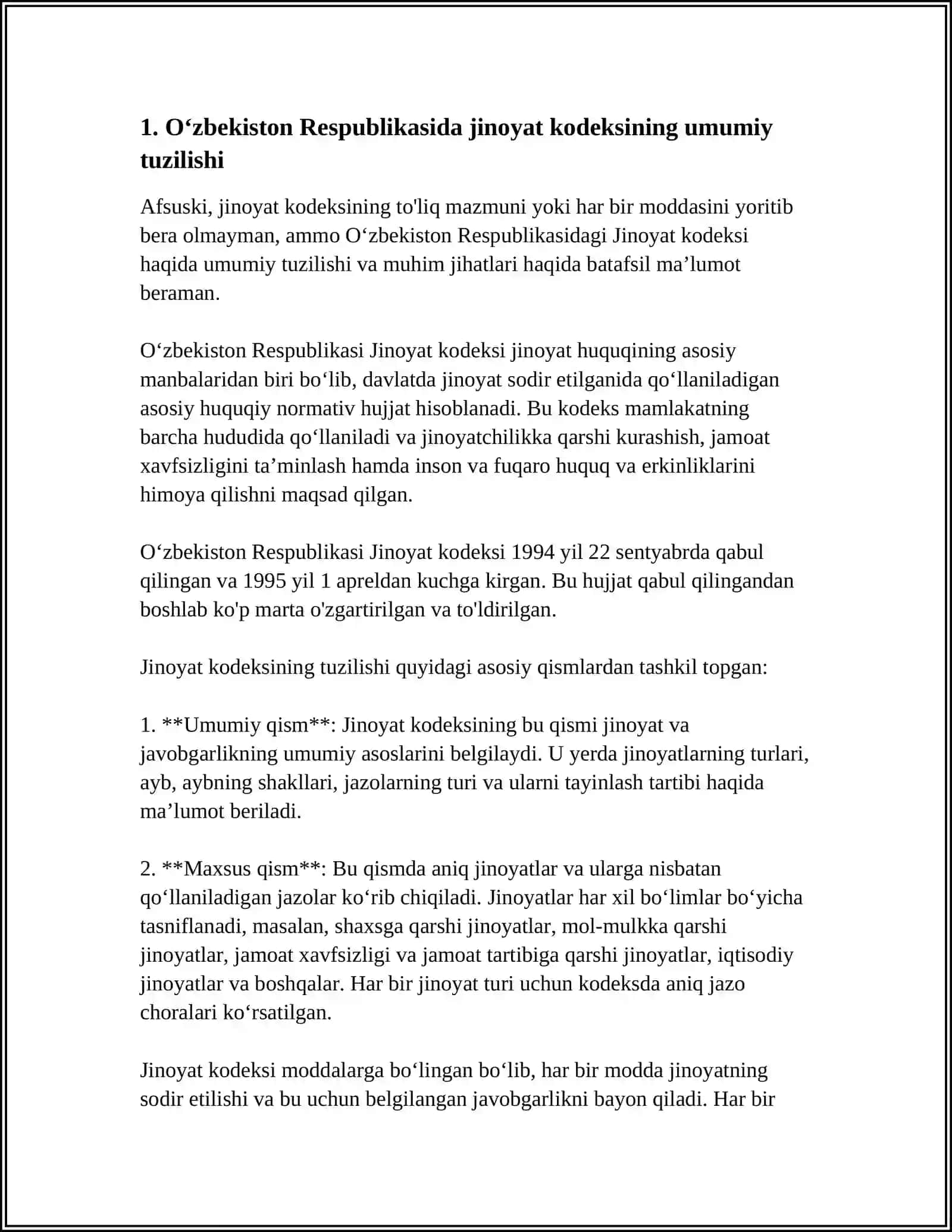 OʻZBEKISTON RESPUBLIKASI JINOYAT KODEKSIDAGI JINOYATLARNI TASNIFLASH VA UNING OLDINI OLISH 3
