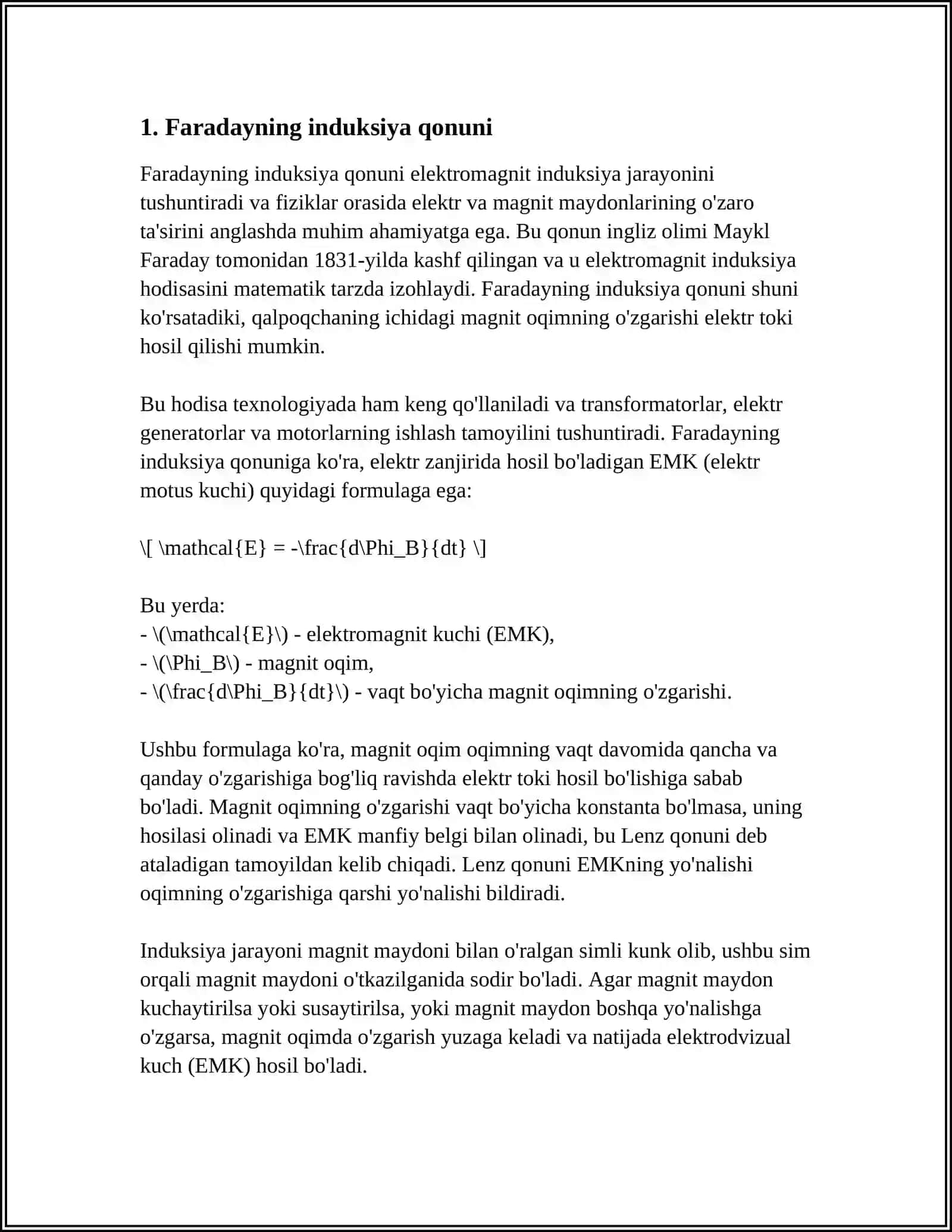 FARADEYNING ELEKTROMAGNIT INDUKSIYASI QONUNI 3