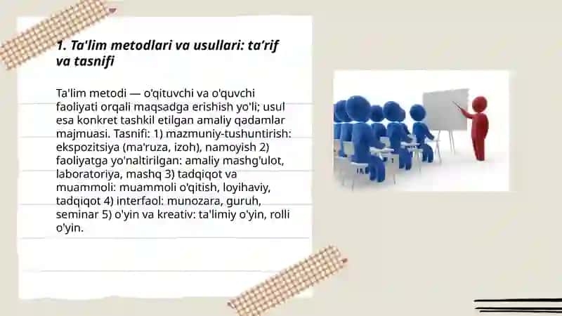 Ta'lim medodlari va usullari tushunchalari 3