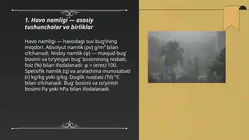 Havo namligi va uni o'lchash havo haroratini maʼlumotlarini boshlangʻich ishlari 3