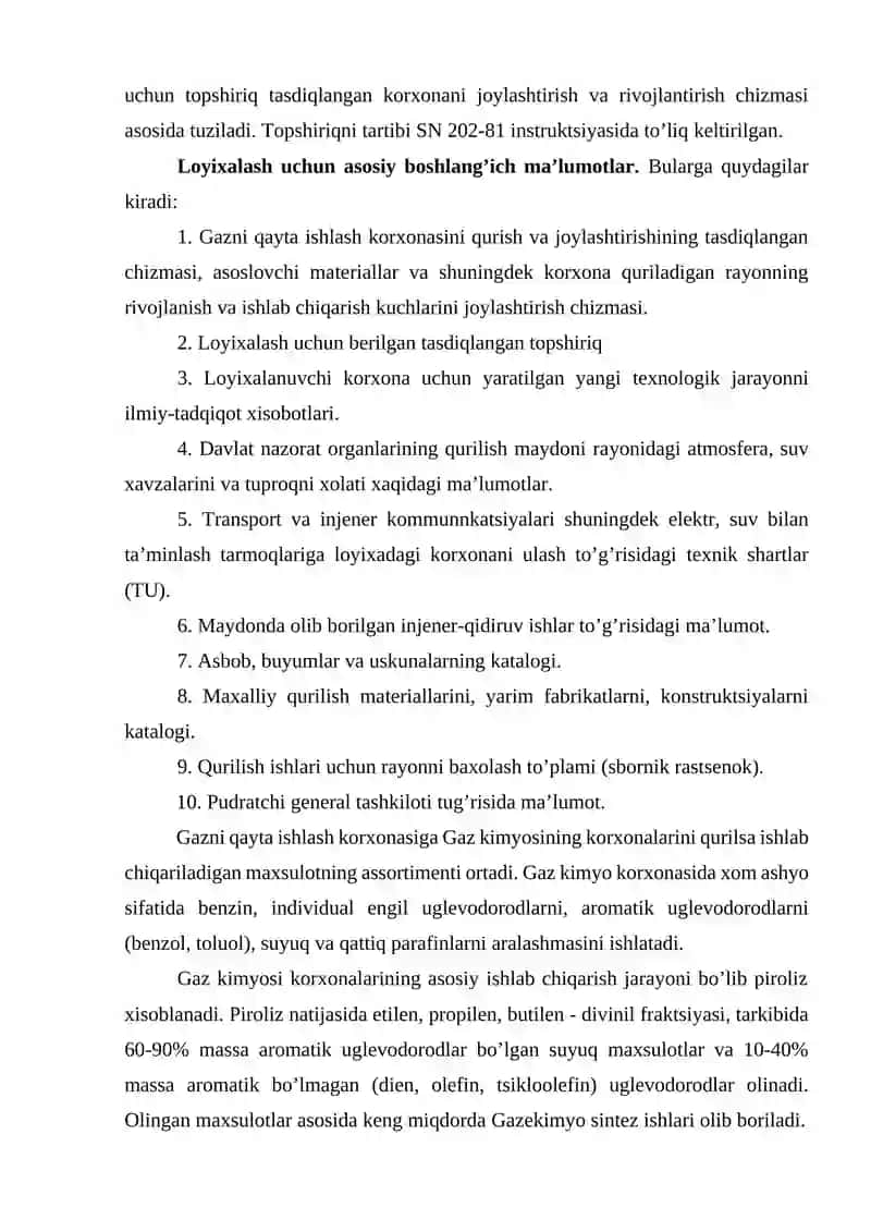 NEFT va GAZNI QAYTA ISHLASH KORXONALARINI (GQIK) VA GAZ KIMYOSI KORXONALARI (GKK) TEXNIK-IQTISODIY ASOSLASH KO’RSATKICHLARI 3