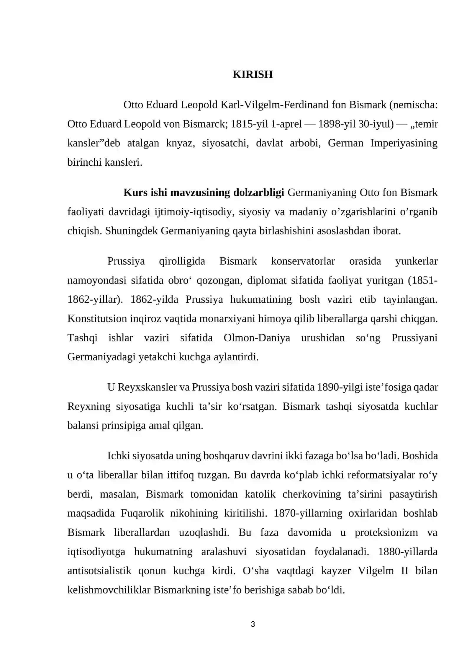 GERMANIYA DAVLATLARINING BIRLASHISHI, OTTO FON BISMARK FAOLIYATI 3