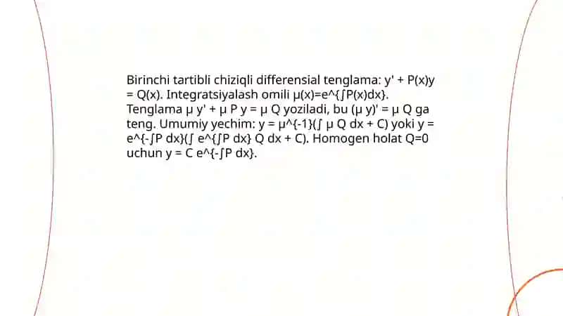 Birinchi tartibli differensial tenglamalarni yechish 3