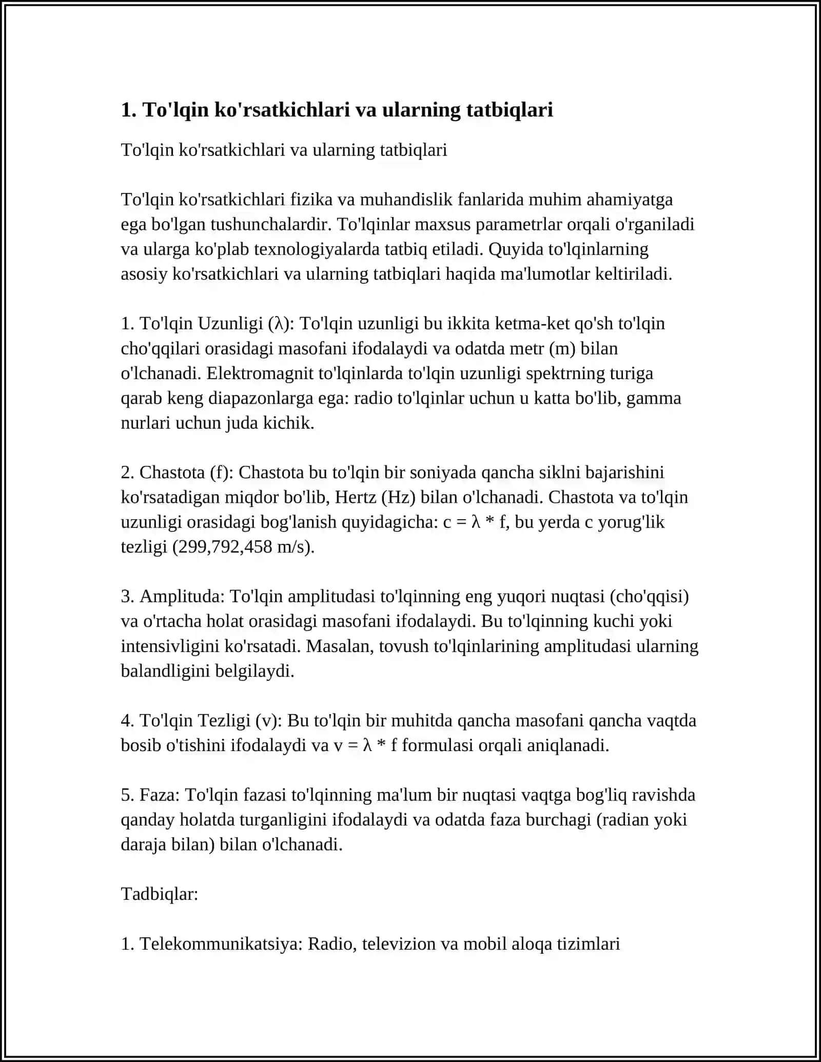 TEBRANISHLAR VA TO‘LQINLAR KABI FIZIK JARAYONLARGA QATORLARNING TATBIQLARI 3