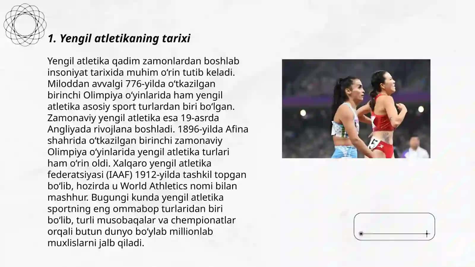 Yengil atletika. Oʻrta masofa va uning turlari haqida tushunchalarni chuqurlashtirish. Qizlar 500 metr erkaklar 1000 metrga yugurish 3