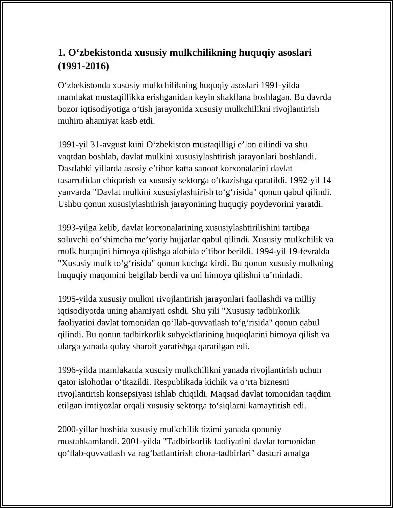 1991-2016 YILLARGACHA OʻZBEKISTONDA XUSUSIY MULKCHILIKNING SHAKLLANISHI 3