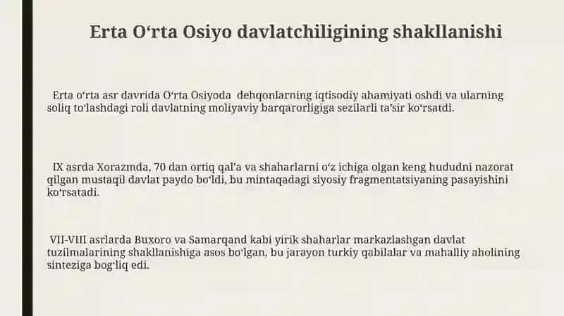Erta Oʻrta Osiyo Davlatlarining Siyosiy Tuzuimi 3