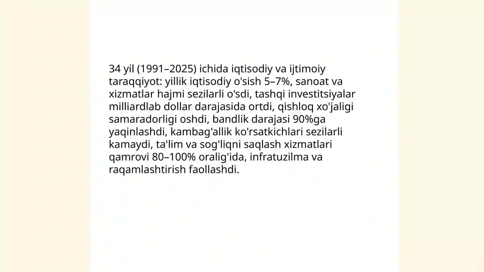 Mustaqillikning 34 yillik yutuqlari: iqtisodiy va ijtimoiy taraqqiyot 3