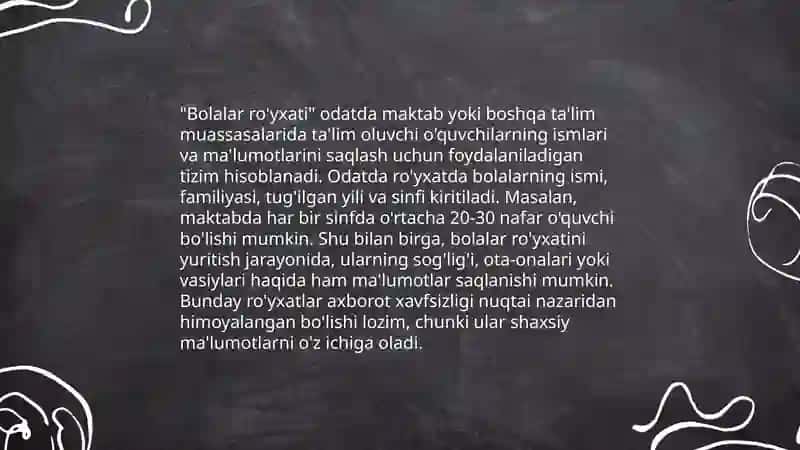 Bolalar ro'yxati 3