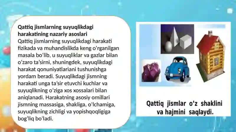 Qattiq jisimlarning suyuqlikdagi harakati. Harakat rejimlari va cho'kish tezligi 3