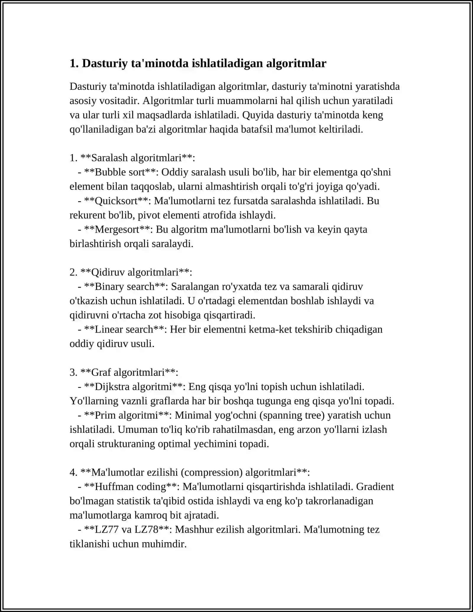 Dasturiy ta'minotda ishlatiladigan algoritmlar 3