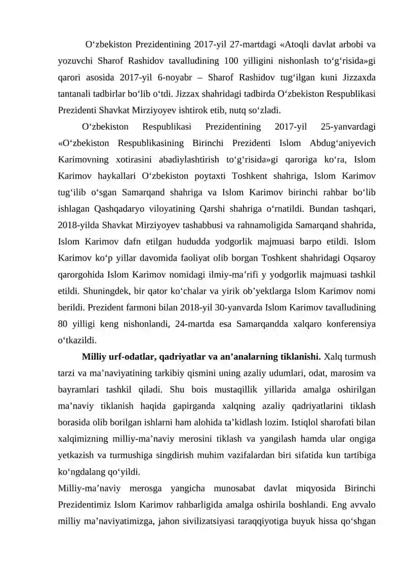 MUSTAQILLIK YILLARIDA O‘ZBEKISTONNING MA’NAVIY- MADANIY TARAQIYOTIVA TARAQQIYOTI 3