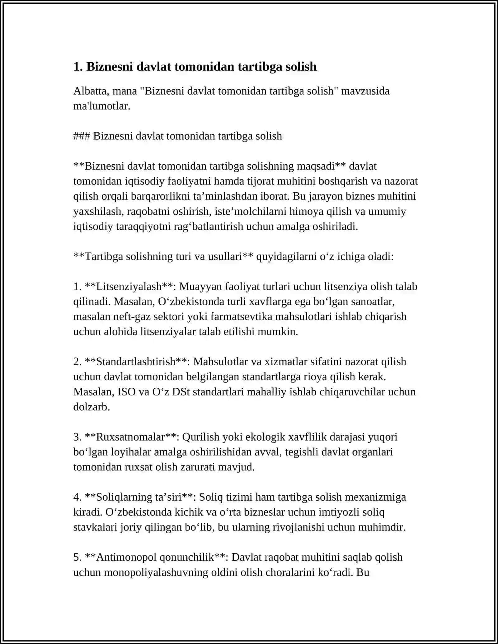 Biznesni davlat tomonidan tartibga solish 3