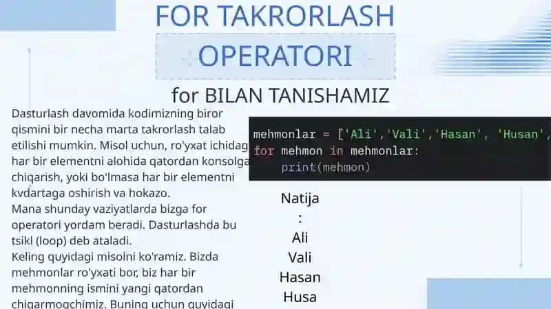 Python dasturlash tilda takrorlash operatorlari 3