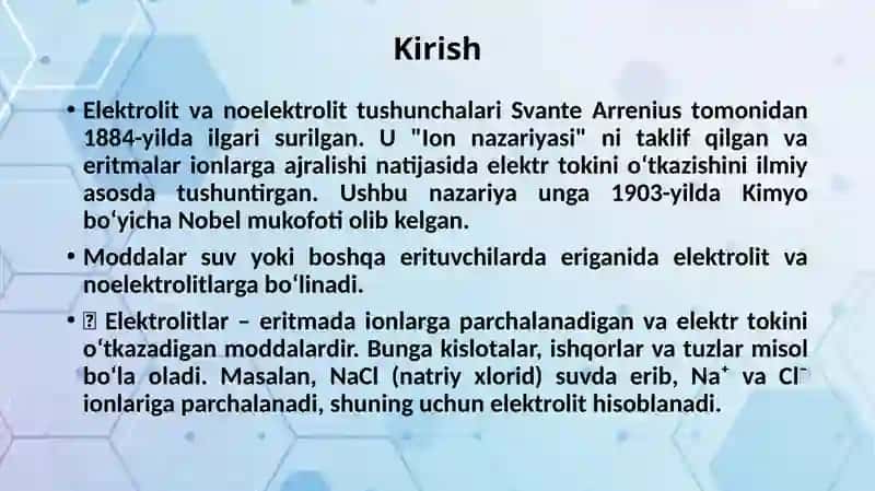 Noelektrolitlar va ularning eritmalari xossalari.Elektrolitlar va ularning eritmalari xossalari. 3