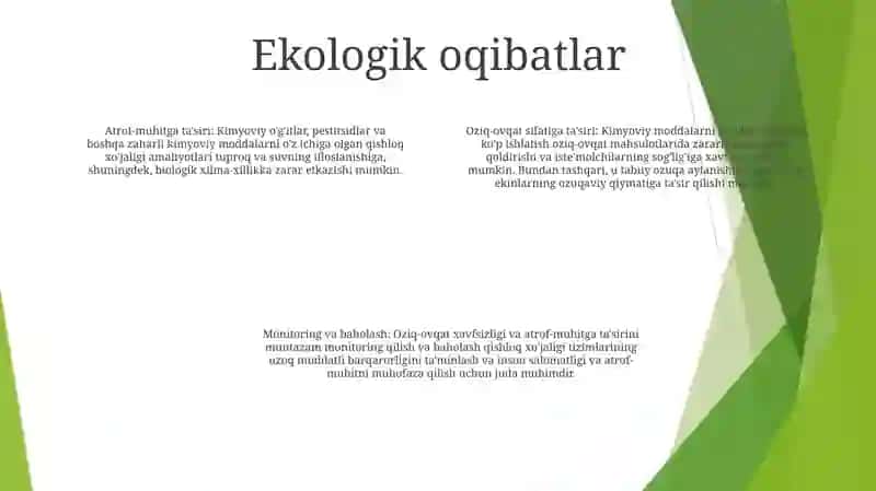 Kimyoviy Ogitlar, Pestitsidlar Va Boshqa Zaharli Kimyoviy Moddalardan Foydalanish Orqali Qishloq Xo’Jaligining Turli Sohalarida Оziq-Оvqat Mahsulotlari Xom Ashyolari Sifatiga Ta’Siri Va Uni Baholash 3