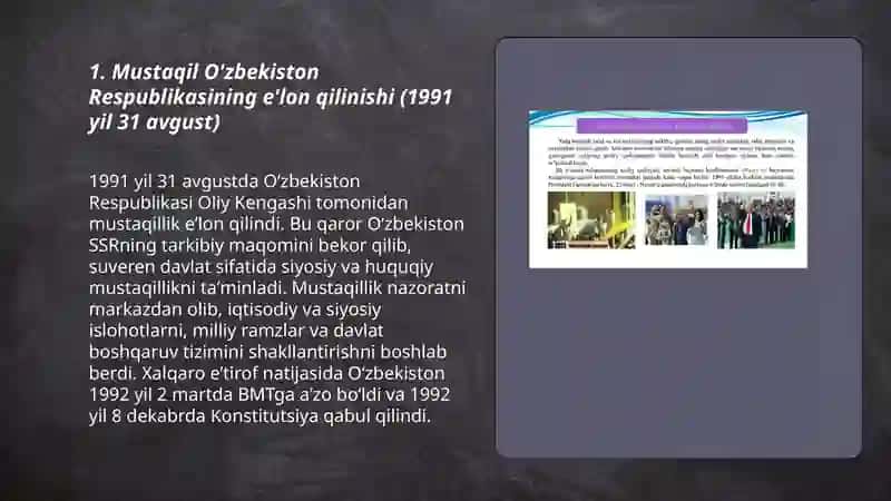 Mustaqil O'zbekiston Respublikasining tashkil topishi va uning tarixiy ahamiyati 3