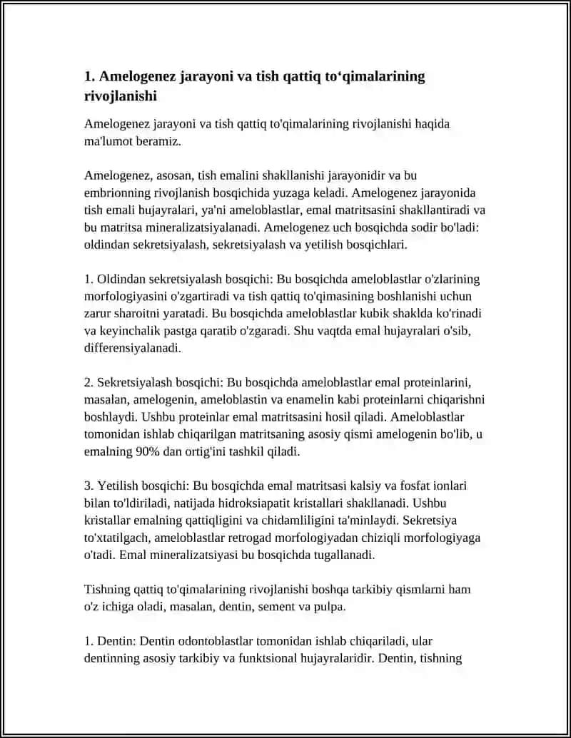 IRSIY XUSUSIYATGA EGA BO‘LGAN TISH QATTIQ TO‘QIMALARI NOKARIOZ KASALLIKLARI. KLINIK BELGILARI, TASHXISI VA DAVOLASH USULLARI (AMELOGENEZ) 3