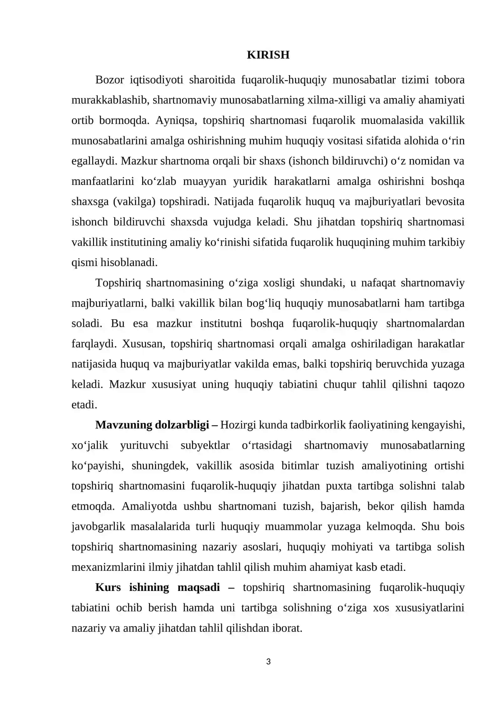 Topshiriq shartnomasini fuqarolik-huquqiy tartibga solishning o’ziga xos xususiyatlari 3